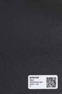 Black Ripstop 300/400/500 gsm fabric swatch, tear-resistant acrylic-coated polyester for tents, awnings, bags and car seats and bakkie covers.