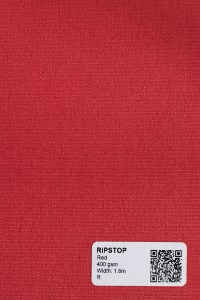 Red Ripstop 400gsm fabric swatch, tear-resistant acrylic-coated polyester for tents, awnings, bags and bakkie covers.