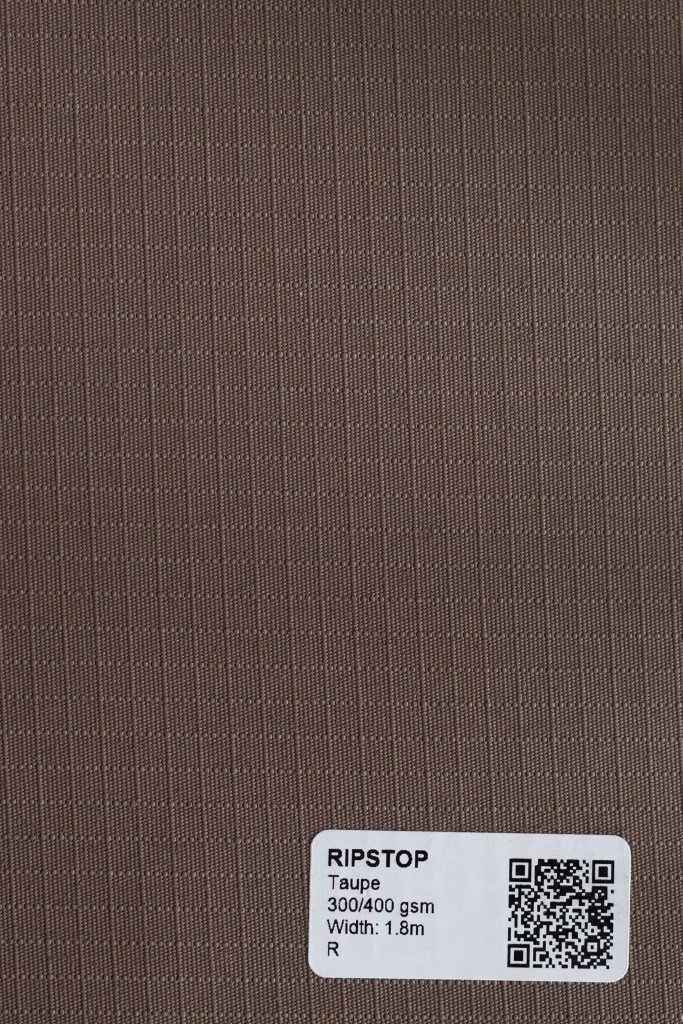 Taupe Ripstop 300/400gsm fabric swatch, tear-resistant acrylic-coated polyester for tents, awnings, bags and bakkie covers.