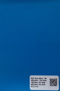 Smart Ikhaya Spec Blue PVC swatch available in 550/700/800gsm, waterproof from light-medium to extra heavy-duty fabric for truck covers, tents and more